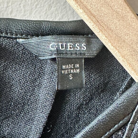 Women's S Guess Animal Print Dress Leather Trim Tulip Hem Zipper - Picture 6 of 10